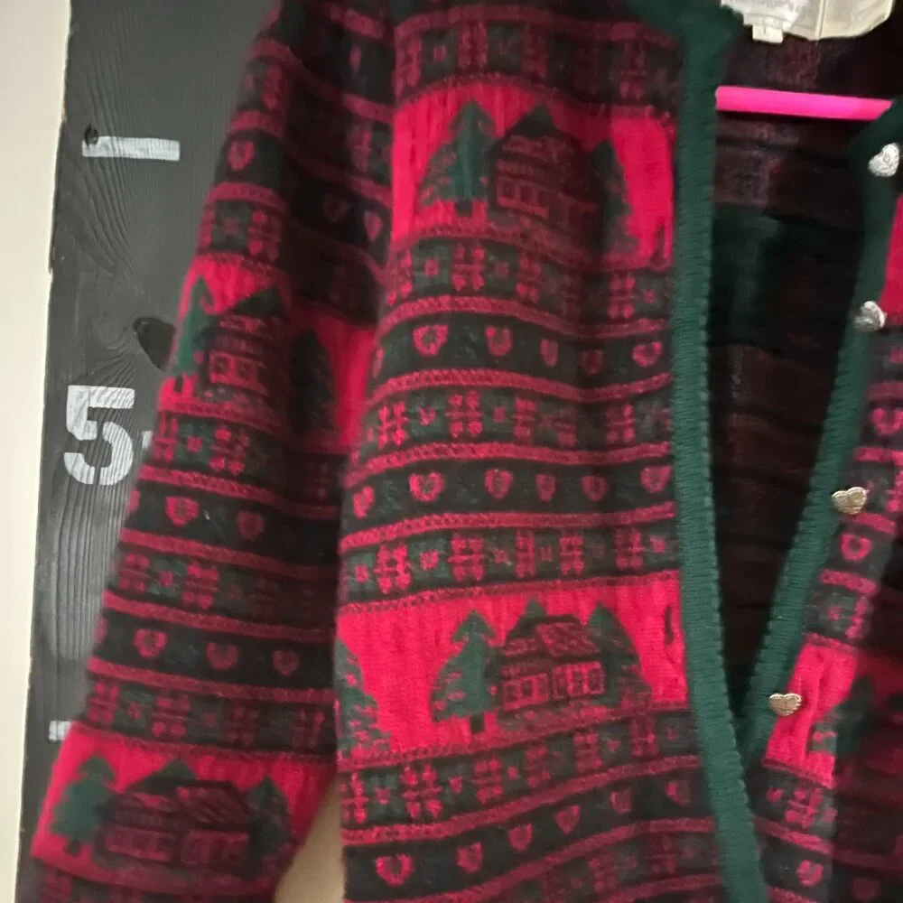 Eagles Eye 80s vintage wool sweater green and red size L but is modern S - Picture 2 of 10